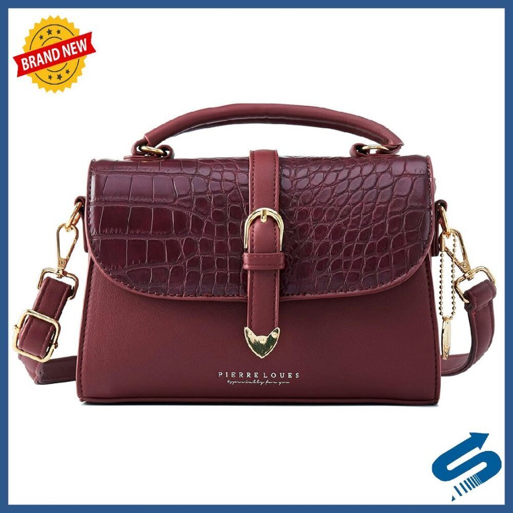 Medium-Small Crocodile Embossed Faux Leather Satchel Crossbody Shoulder Bag
